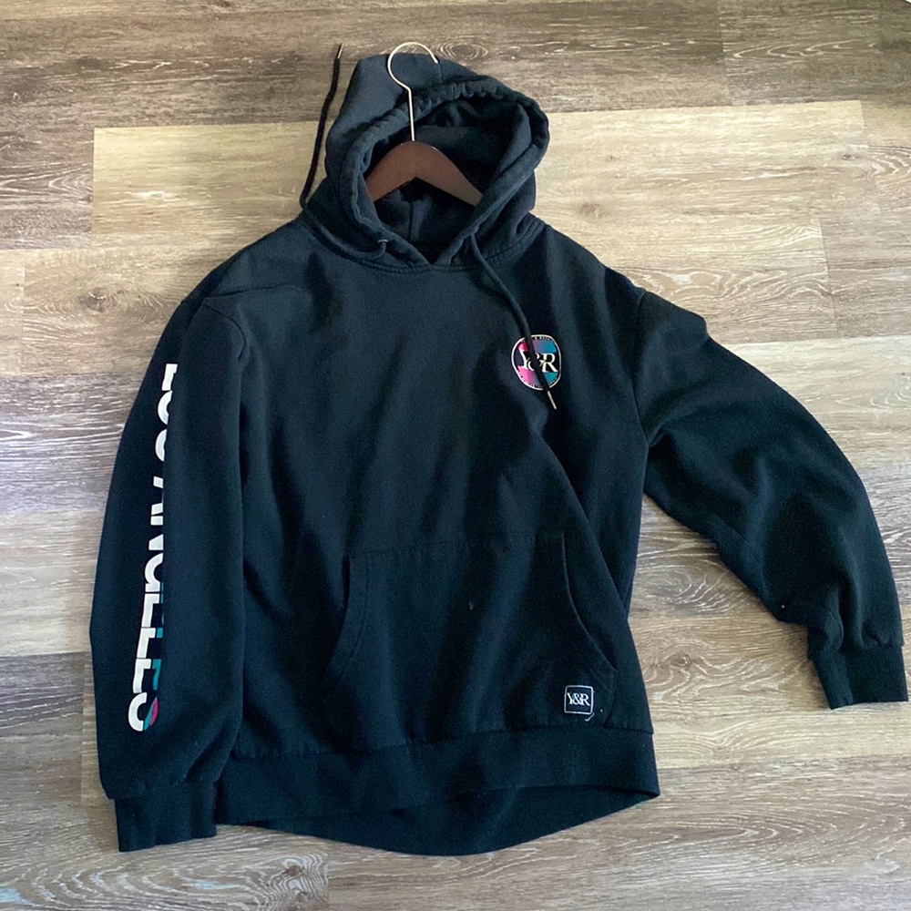 large young and reckless black hoodie with decal.